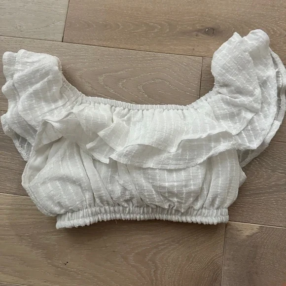 White Off The Shoulder Crop Top - Picture 2 of 3